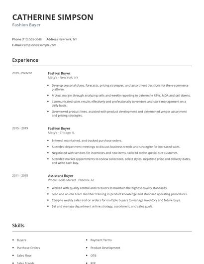 Fashion Buyer Resume