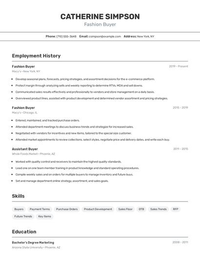 Fashion Buyer Resume