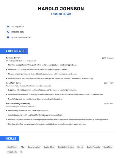 Fashion Buyer Resume