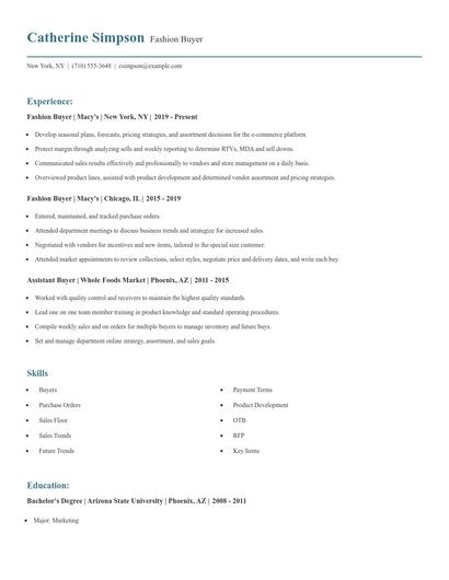 Fashion Buyer Resume