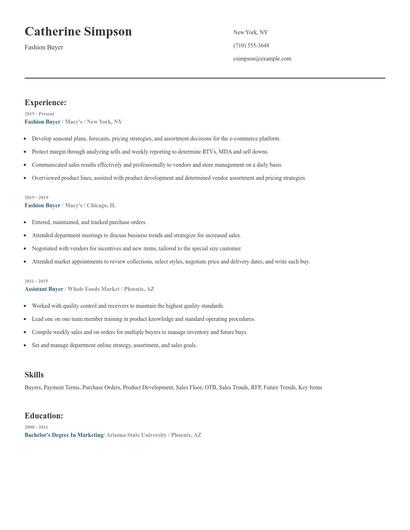 Fashion Buyer Resume