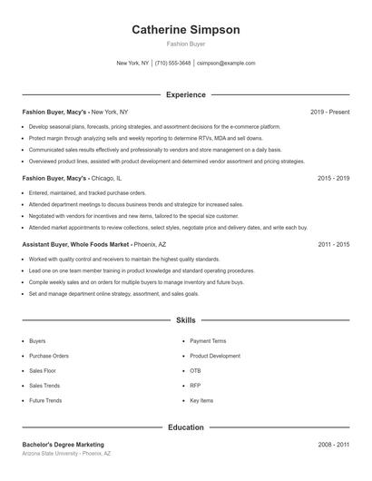 Fashion Buyer Resume