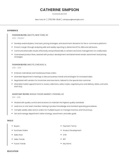 Fashion Buyer Resume