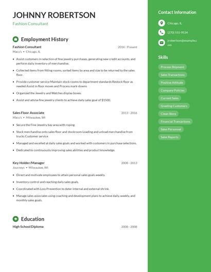 Fashion Consultant Resume