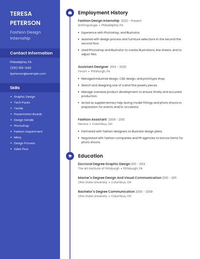Fashion Design Internship Resume