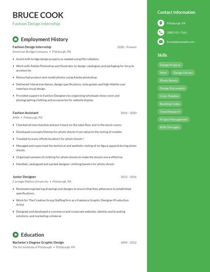 Fashion Design Internship Resume