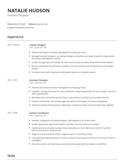 Fashion Designer Resume