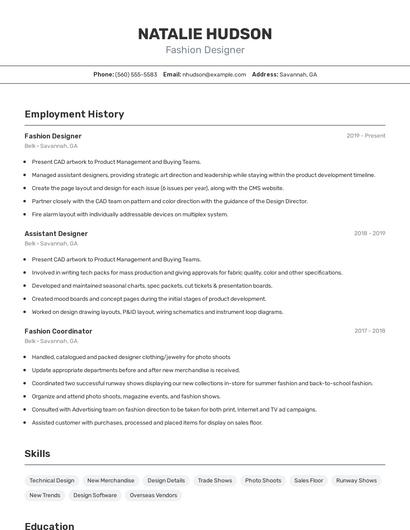 Fashion Designer Resume