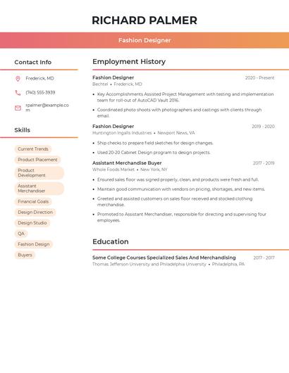 Fashion Designer Resume
