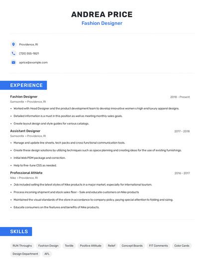 Fashion Designer Resume
