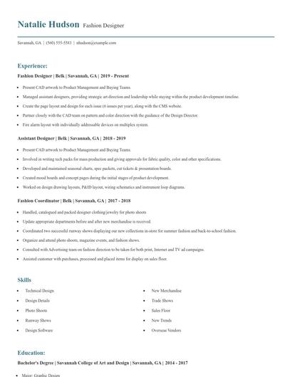 Fashion Designer Resume