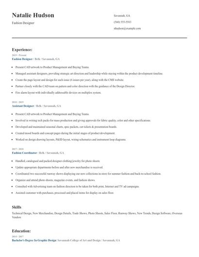Fashion Designer Resume