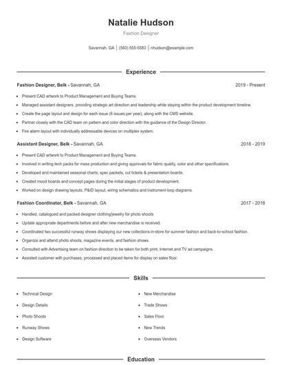 Fashion Designer Resume