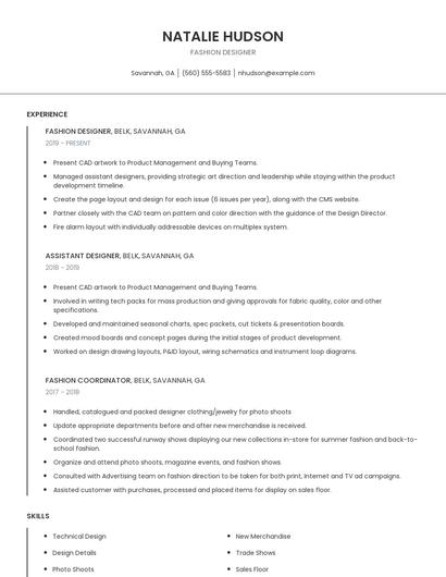 Fashion Designer Resume