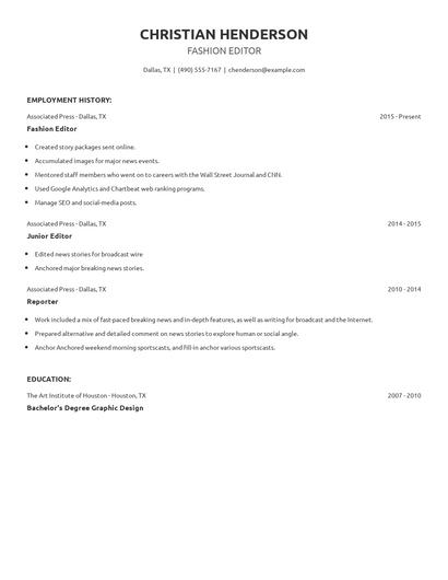 Fashion Editor Resume