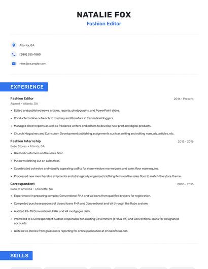 Fashion Editor Resume