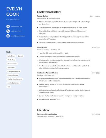 Fashion Editor Resume