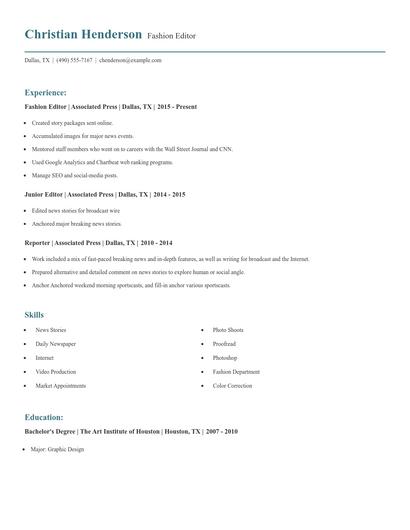 Fashion Editor Resume