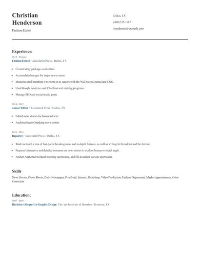 Fashion Editor Resume