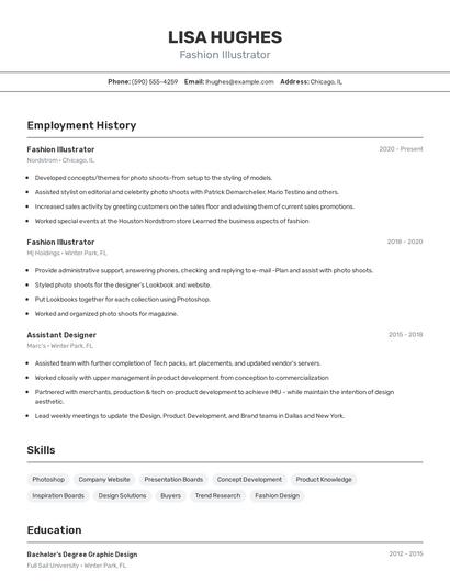 Fashion Illustrator Resume