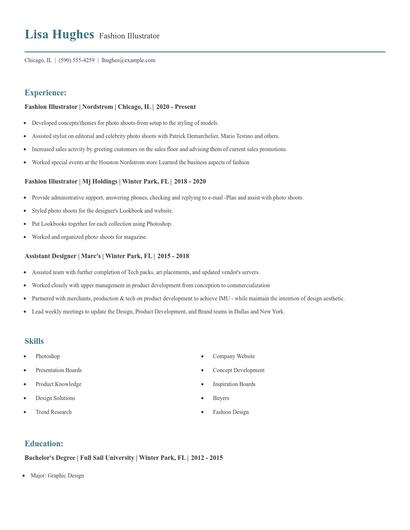 Fashion Illustrator Resume