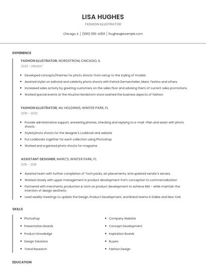 Fashion Illustrator Resume