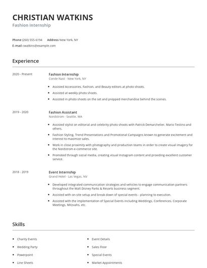 Fashion Internship Resume