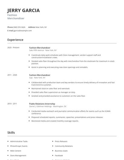 Fashion Merchandiser Resume