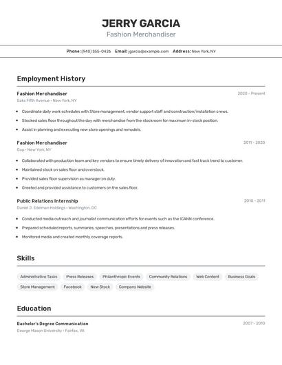 Fashion Merchandiser Resume