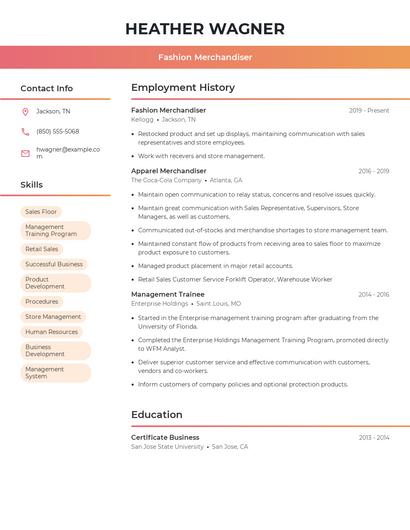 Fashion Merchandiser Resume