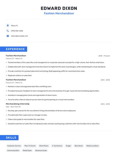 Fashion Merchandiser Resume