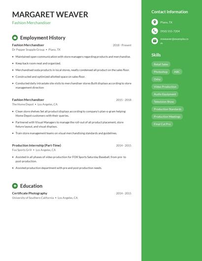 Fashion Merchandiser Resume