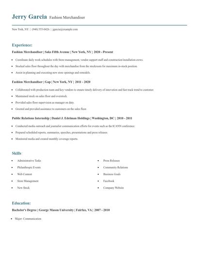 Fashion Merchandiser Resume