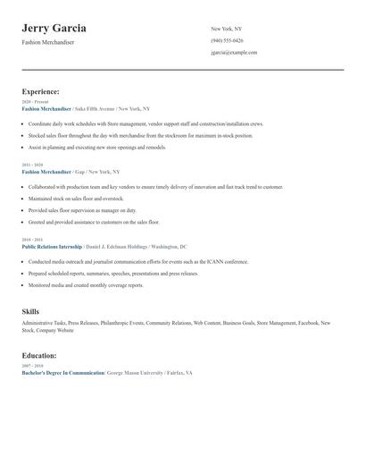Fashion Merchandiser Resume