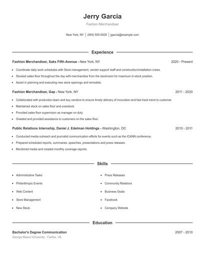 Fashion Merchandiser Resume