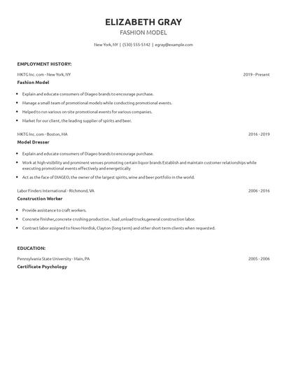 Fashion Model Resume