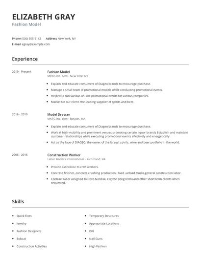 Fashion Model Resume