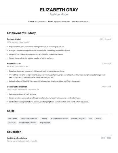 Fashion Model Resume