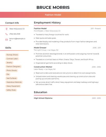 Fashion Model Resume