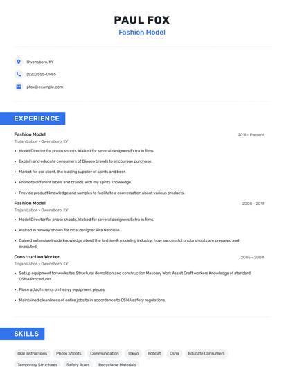 Fashion Model Resume