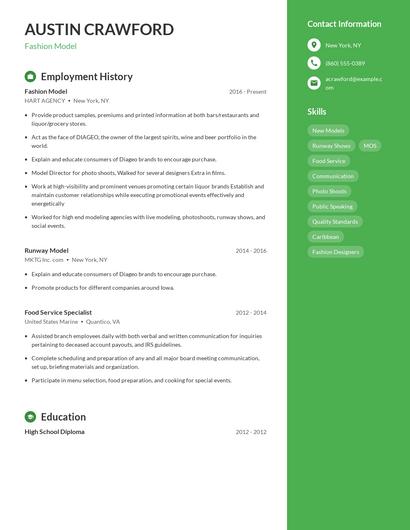 Fashion Model Resume