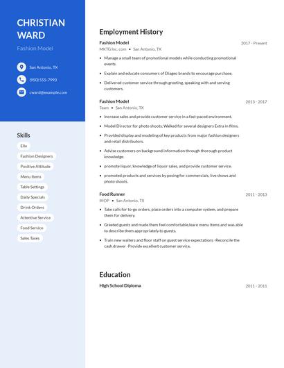 Fashion Model Resume