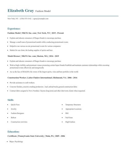 Fashion Model Resume