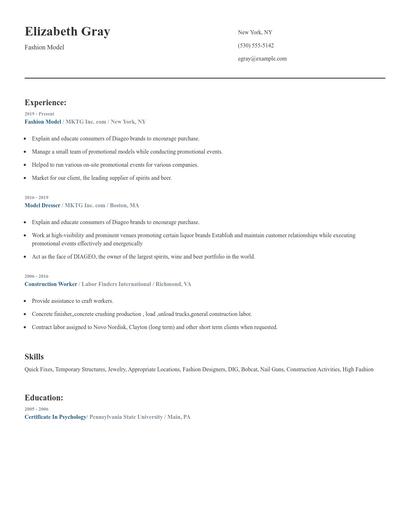 Fashion Model Resume