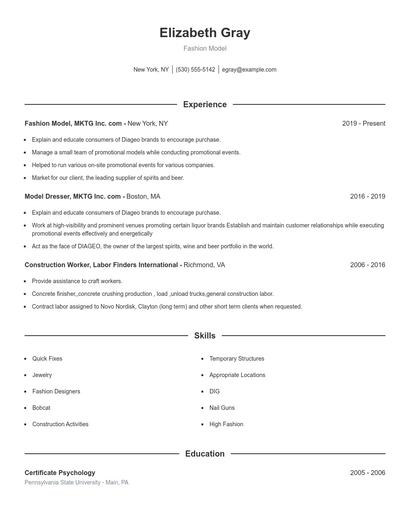 Fashion Model Resume