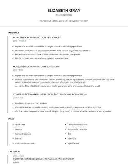Fashion Model Resume