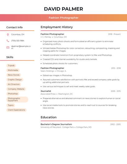 Fashion Photographer Resume
