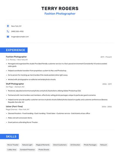 Fashion Photographer Resume