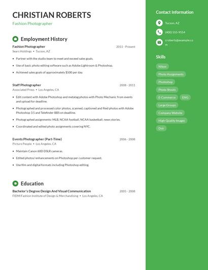 Fashion Photographer Resume