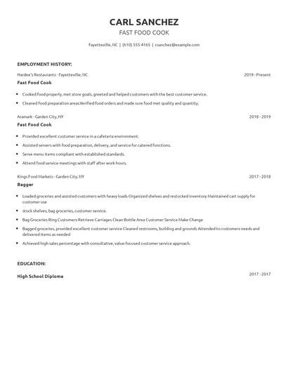 Fast Food Cook Resume